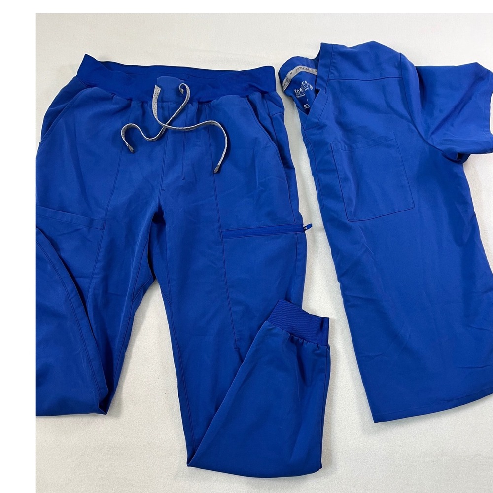 Fabletics Men Royal Blue Scrub Set V-Neck Top Jogger Pants Minimalist Size M/MT
